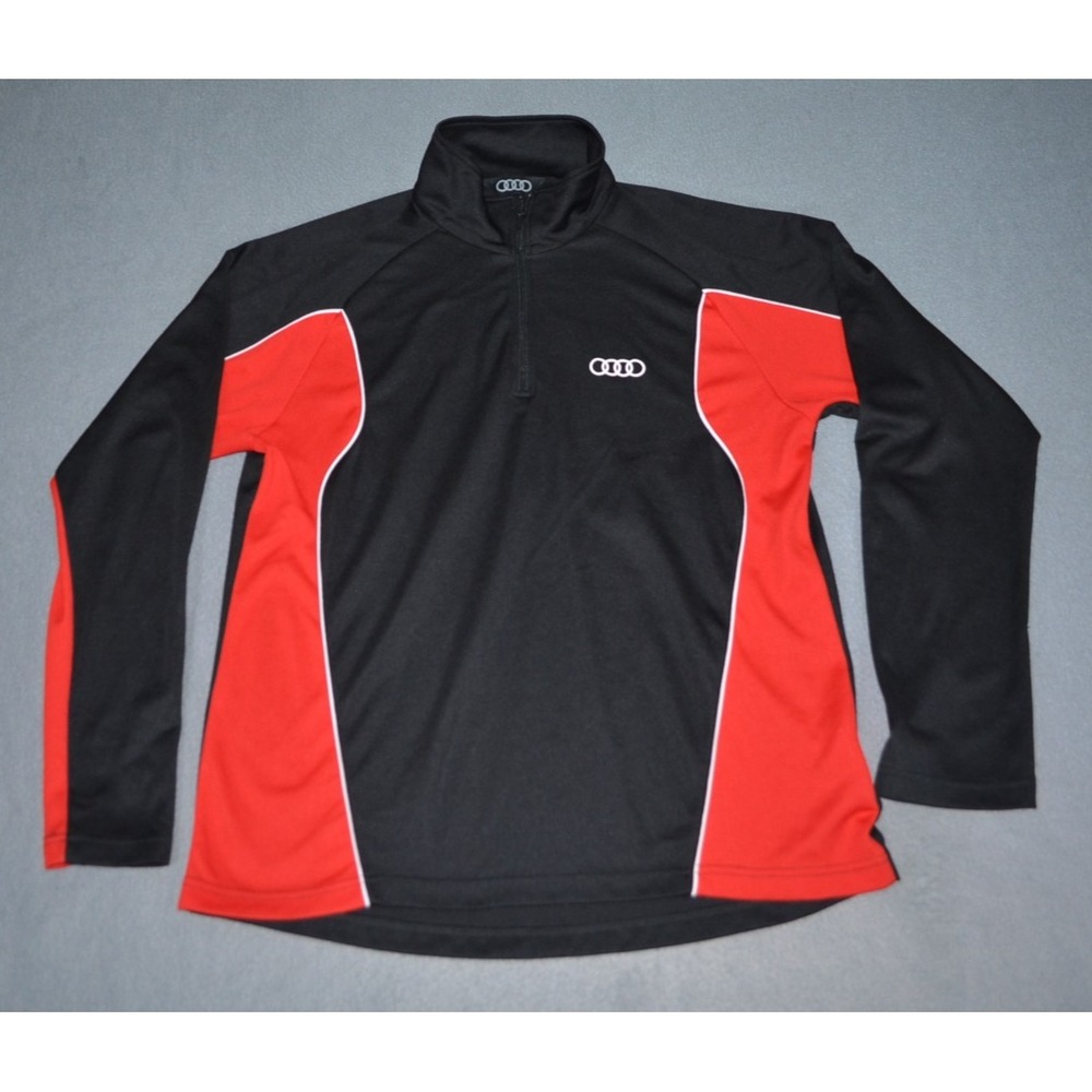 Audi Mens MediumPullover Quarter 1/4 Zip Mock Neck Long Sleeve Black Red